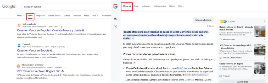 Traditional Search and Google's AI Mode