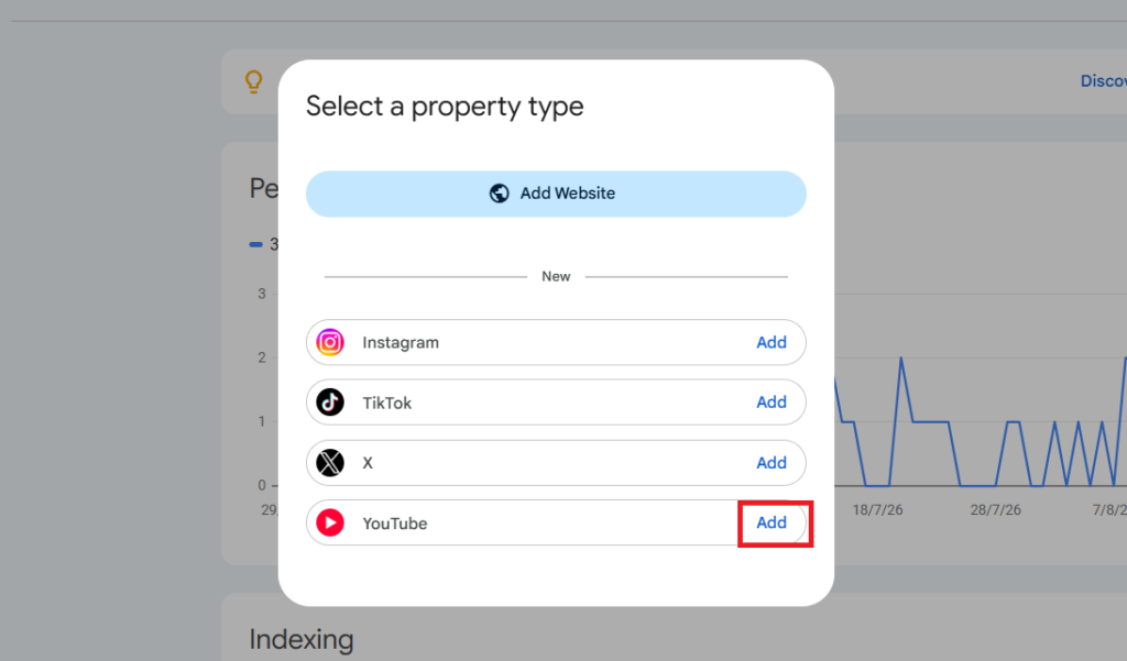google search console add channel youtube