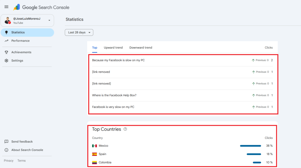search console keywords and country