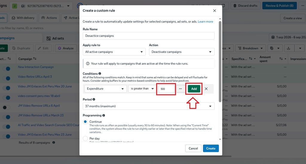 add automated rule amount