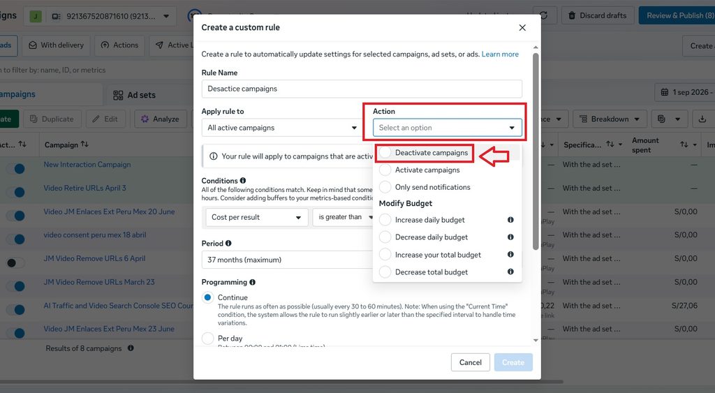 create a custom rule in meta ads