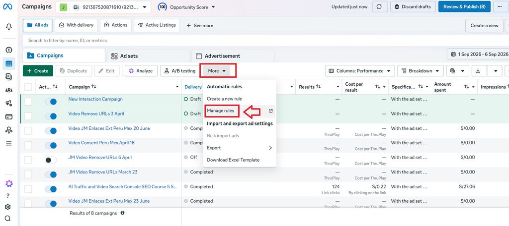 manage rules in meta ads