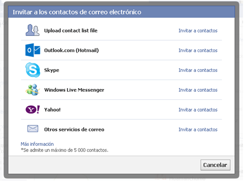 sugerir pagina de facebook por email - otros servicios de correo