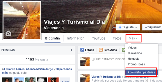 administrar pestañas facebook