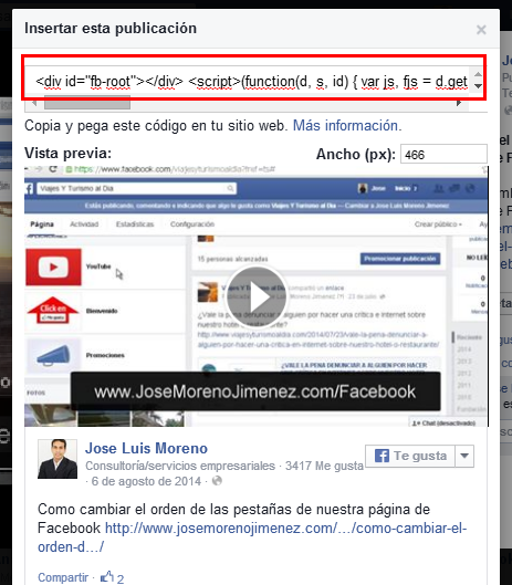 obtener código video facebook