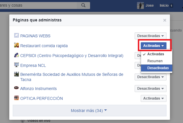 Desactivar notificaciones de páginas de seguidores en nuestro perfil personal de Facebook