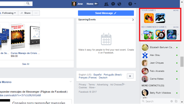 Principales funciones de la barra lateral del chat de Facebook