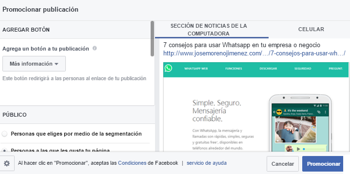 Promocionar publicación: Herramienta simplificada de anuncios de Facebook Ads