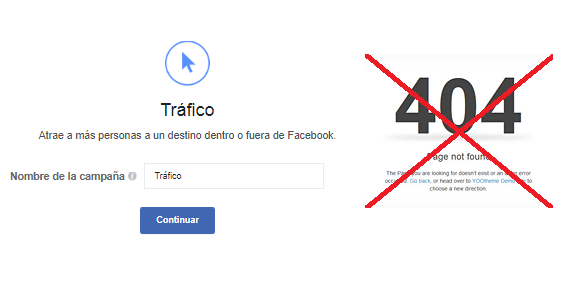 Normas de Facebook Ads: Página de destino no funcional