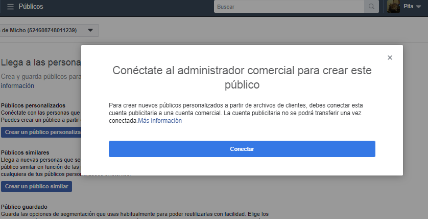 conectate administrador comercial para crear publico