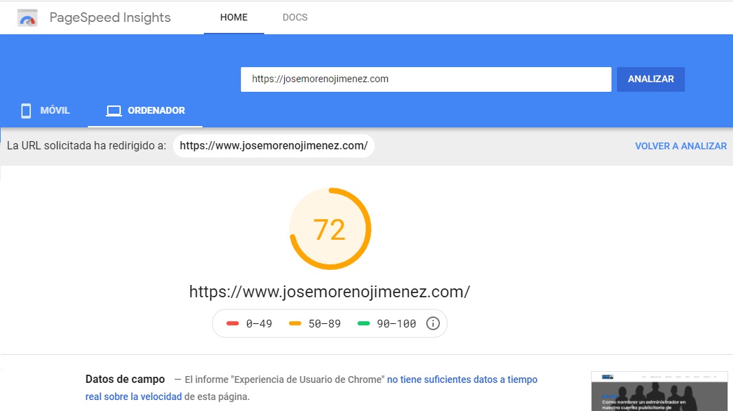 Cómo ver la velocidad de carga de nuestro sitio web usando la herramienta Page Speed Insights (Test de velocidad de Google)