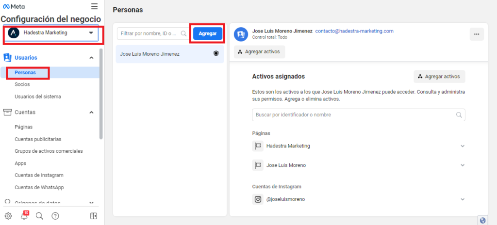 facebook business manager agregar personas