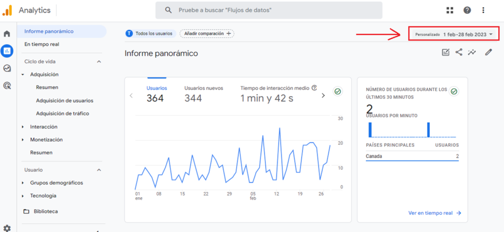 google analytics rango de fechas