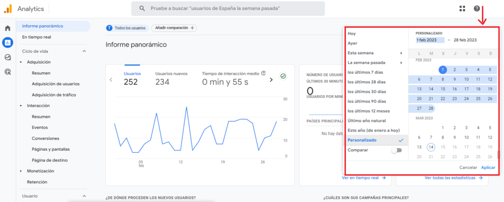 rango de fechas google analytics