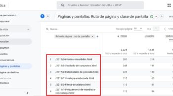 Google Analytics páginas más visitadas con ruta de página