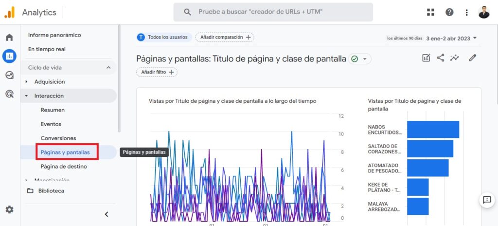 google analytics paginas y pantallas