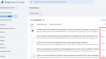 Cómo ver en Google Search Console las páginas de mi web que están con tendencia al alza y a la baja
