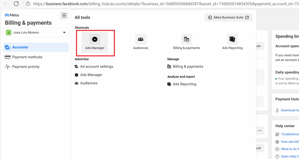 ads manager version web