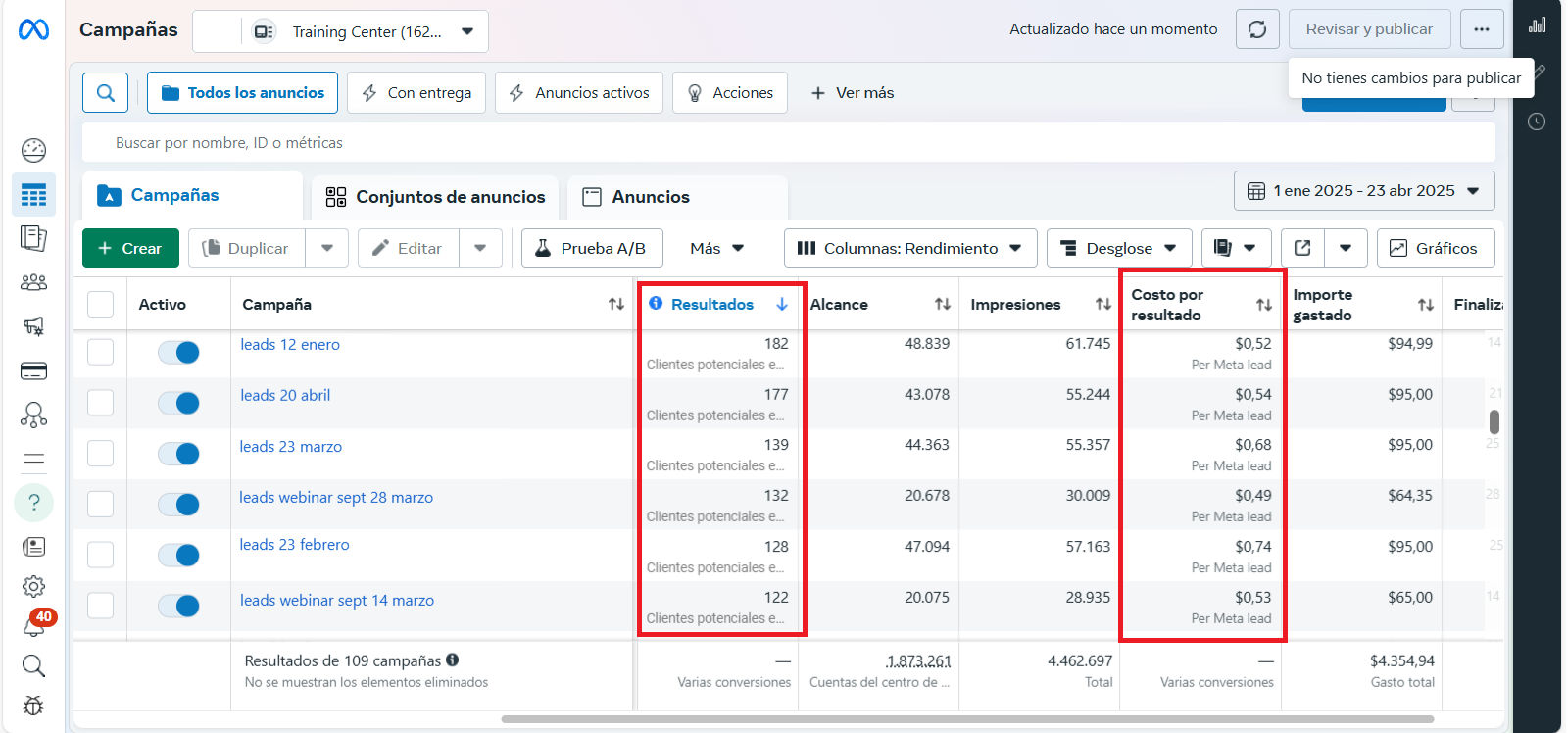 resultados meta ads campaña de leads 2025