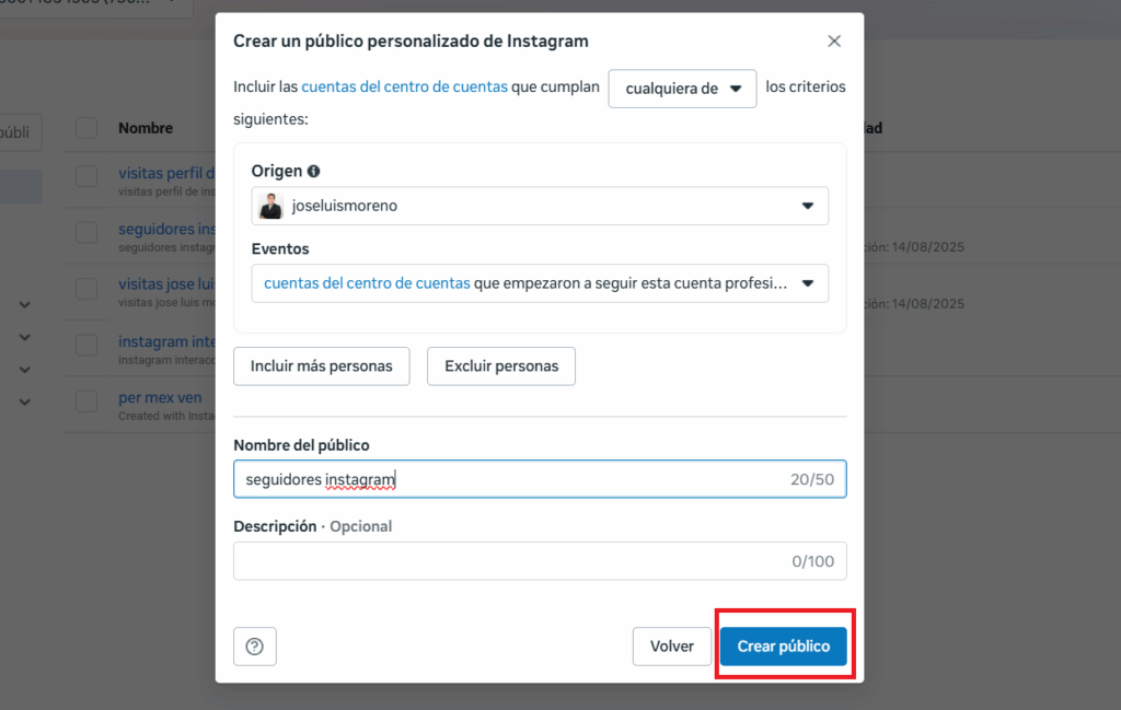 colocar nombre de publico