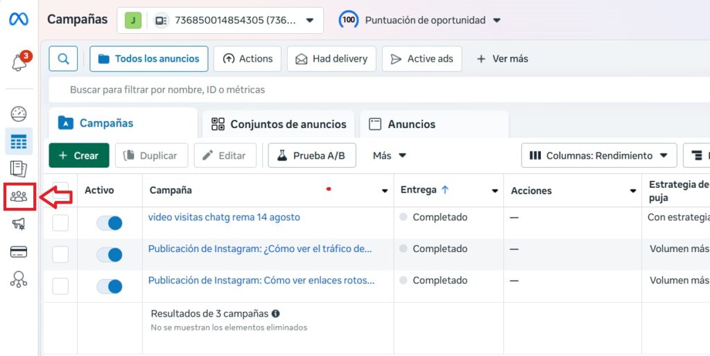 seccion publicos en el administrador de anuncios en meta ads