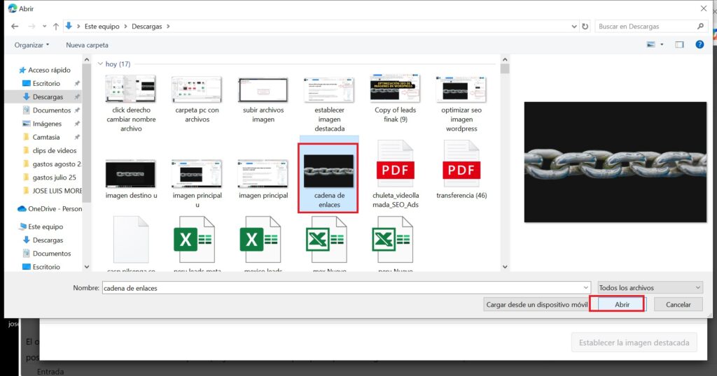 elegir imagen y subir