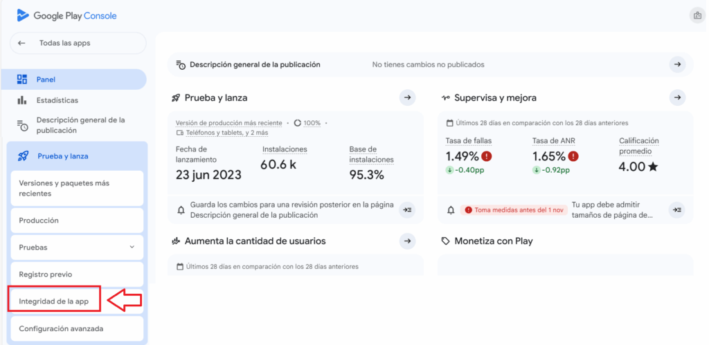 integridad de la app google play