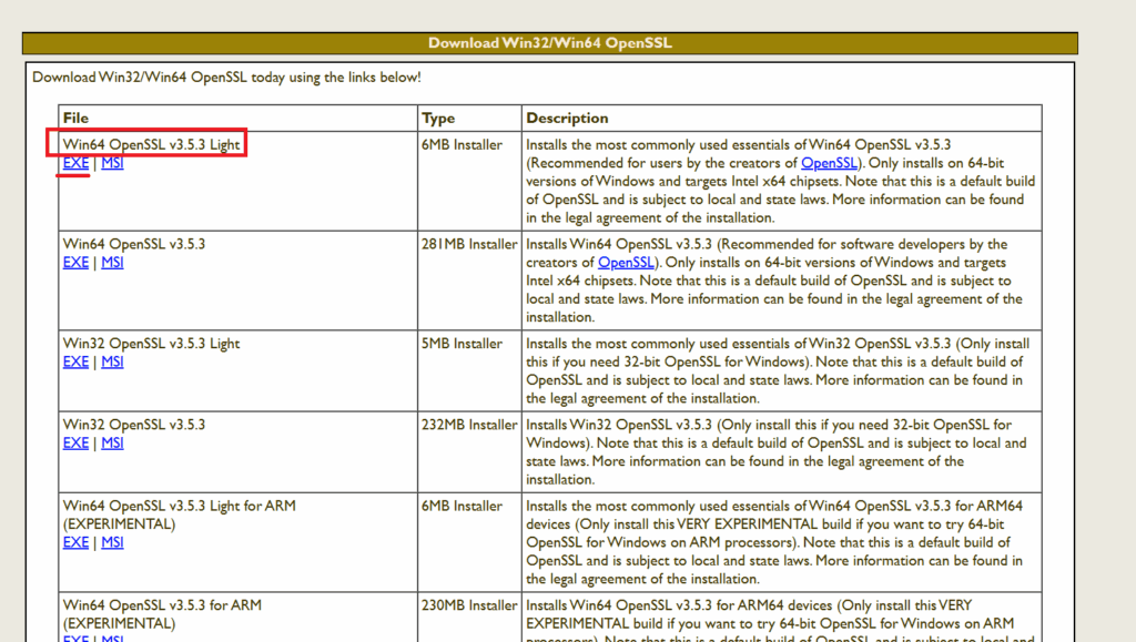 win64 OpenSSL Light