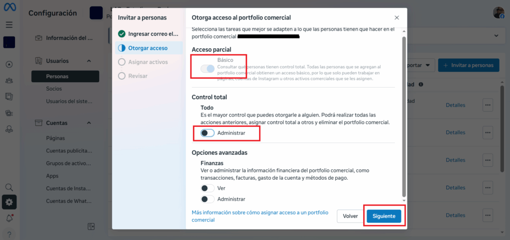 Nivel de acceso portafolio comercial