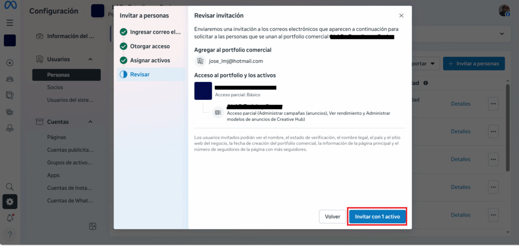 resumen activos asignados y nivel de permisos