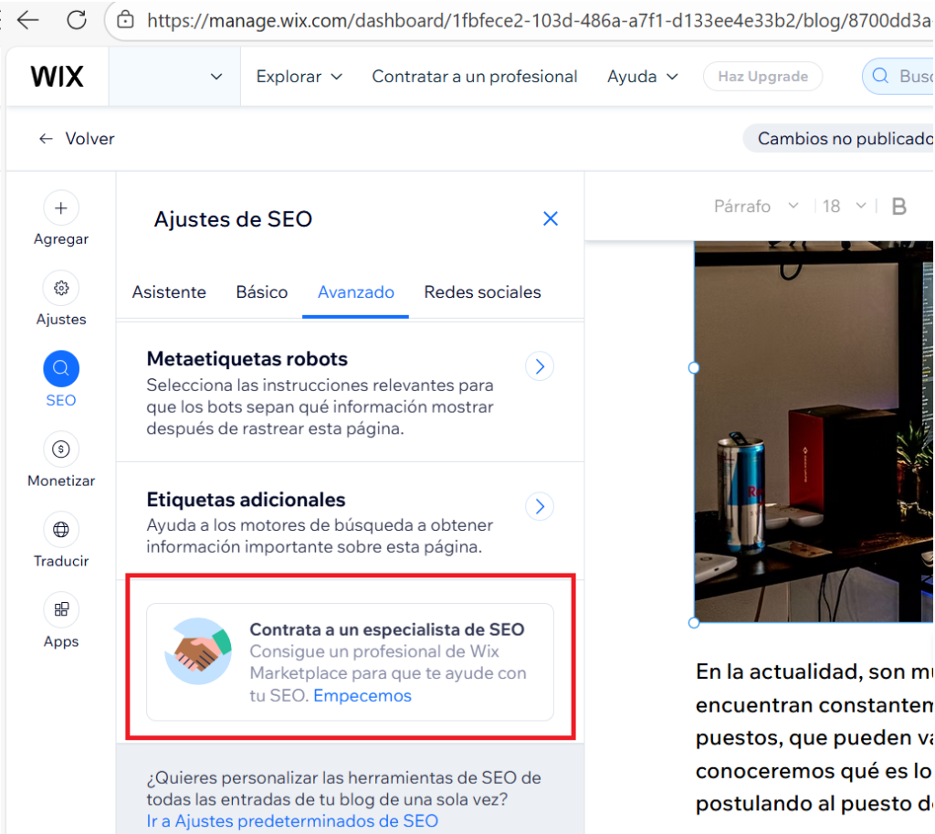 Contrata a un especialista SEO en Wix