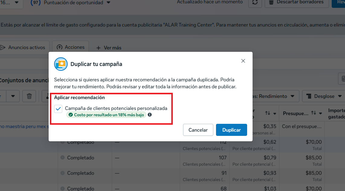 Importancia de verificar la «fuente» de las recomendaciones de Meta Ads  para mejorar el rendimiento
