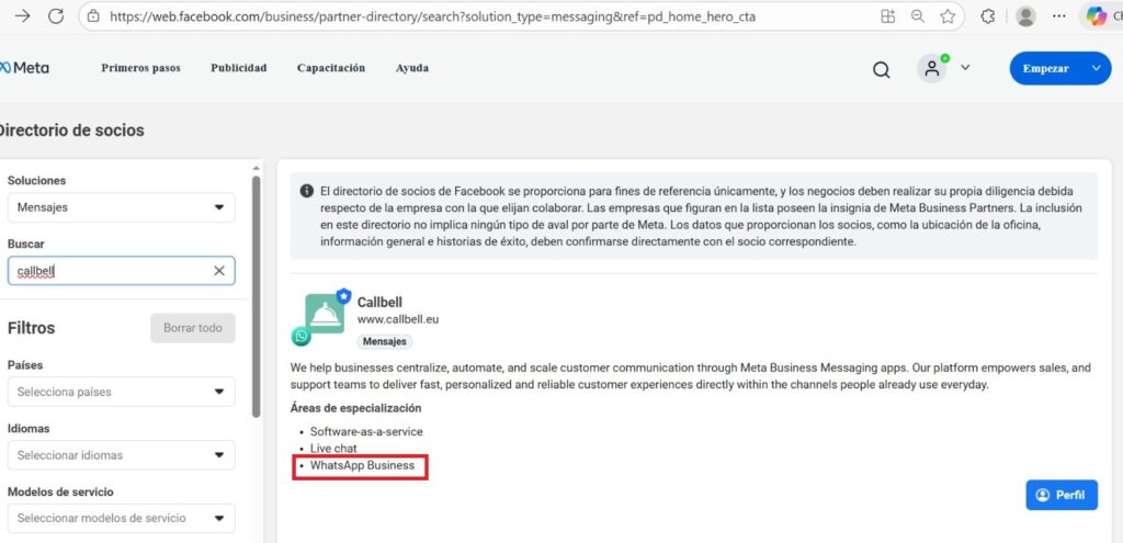directorio de meta callbell