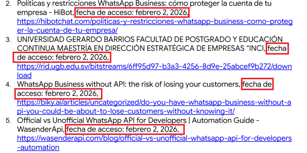 fecha de acceso o consulta de las fuentes