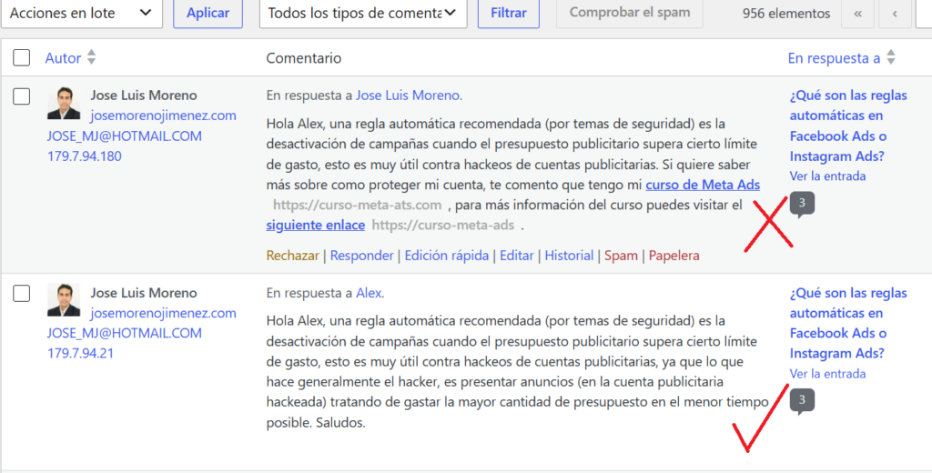 comentarios con enlaces en wordpress