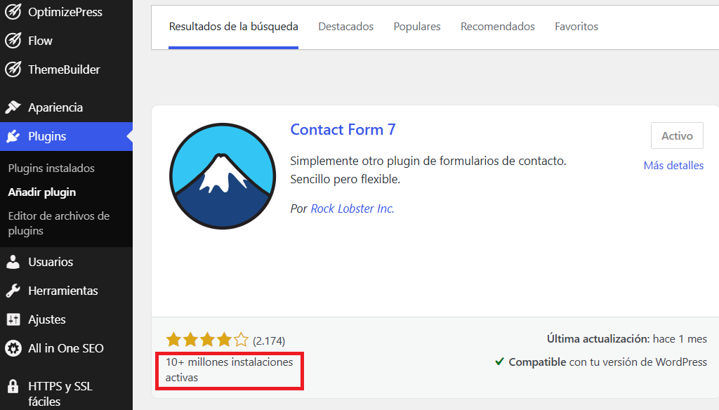 numero de instalaciones de un plugin en wordpress