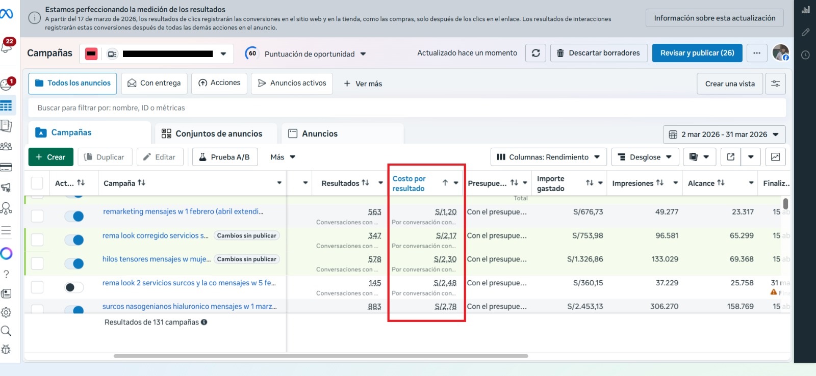ppc cliente X campañas de mensajes destino whastapp en meta ads