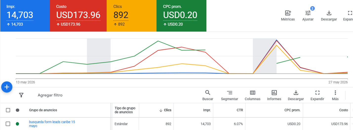 ppc google ads cliente 99 leads mayo 2026