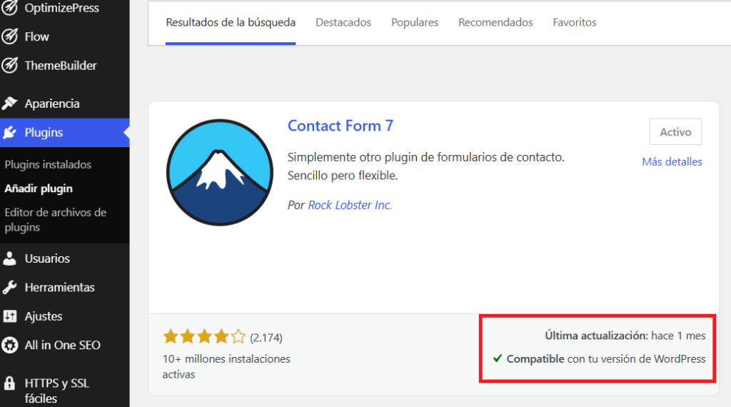 ultima actualizacion plugin wordpress