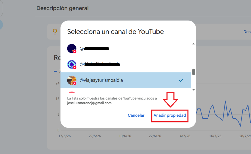 agregar canal de youtube en google search console
