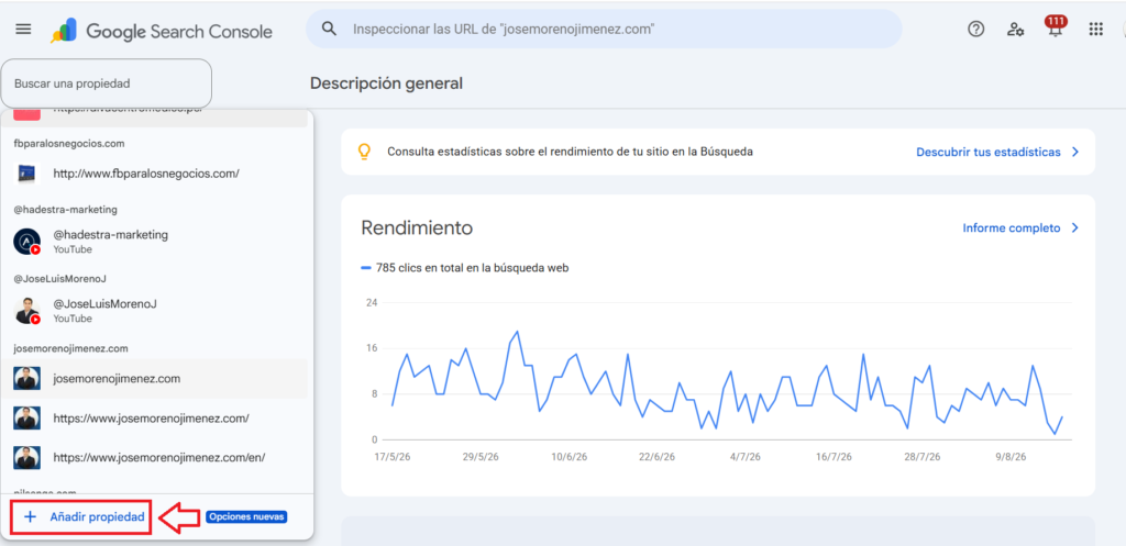 añadir propiedad en google search console