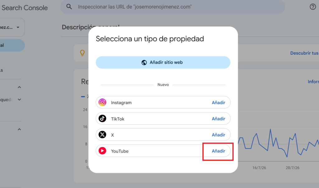 añadir red social en google search console