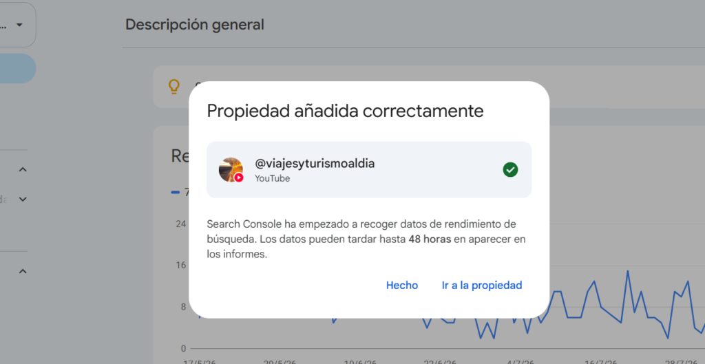 canal de youtube agregado correctamente en google search console