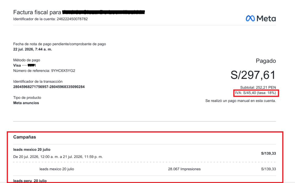 factura de meta ads