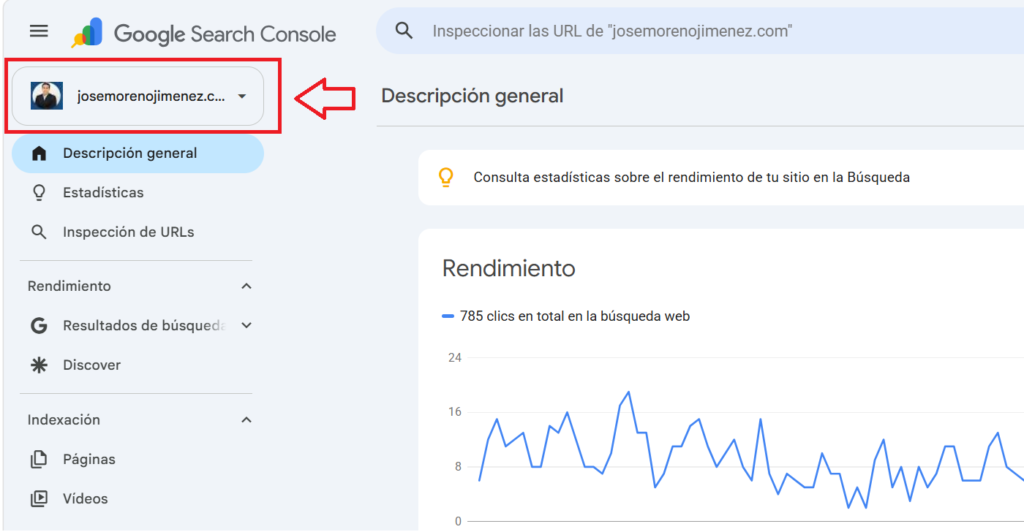 seleccionar propiedad en google search console