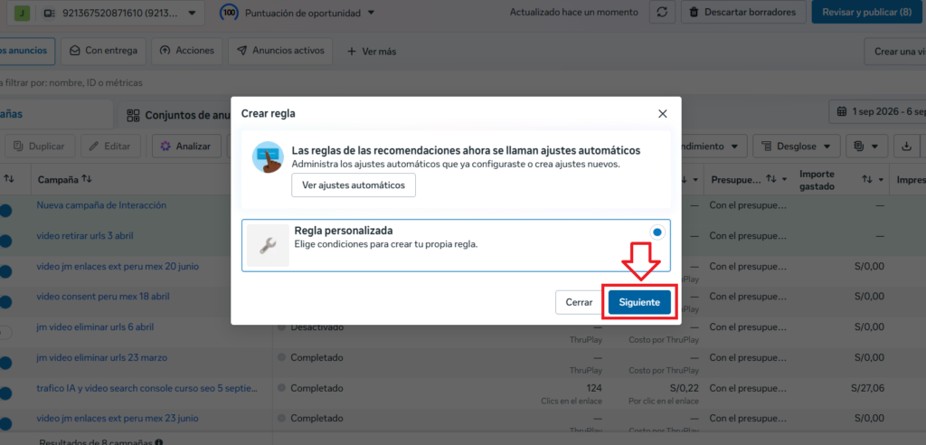 regla automatica siguiente