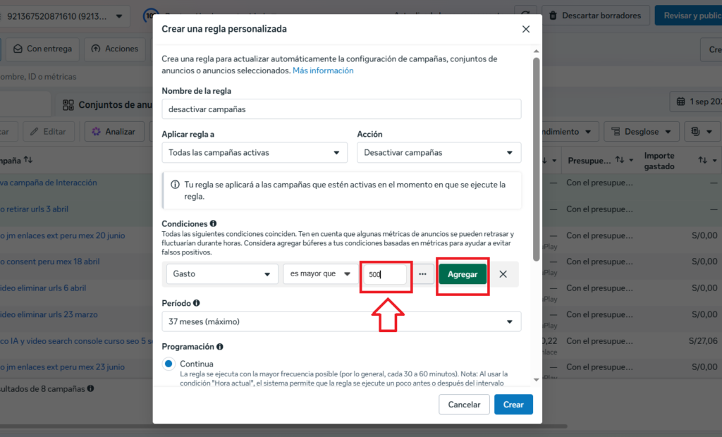 añadir cantidad de regla automatica
