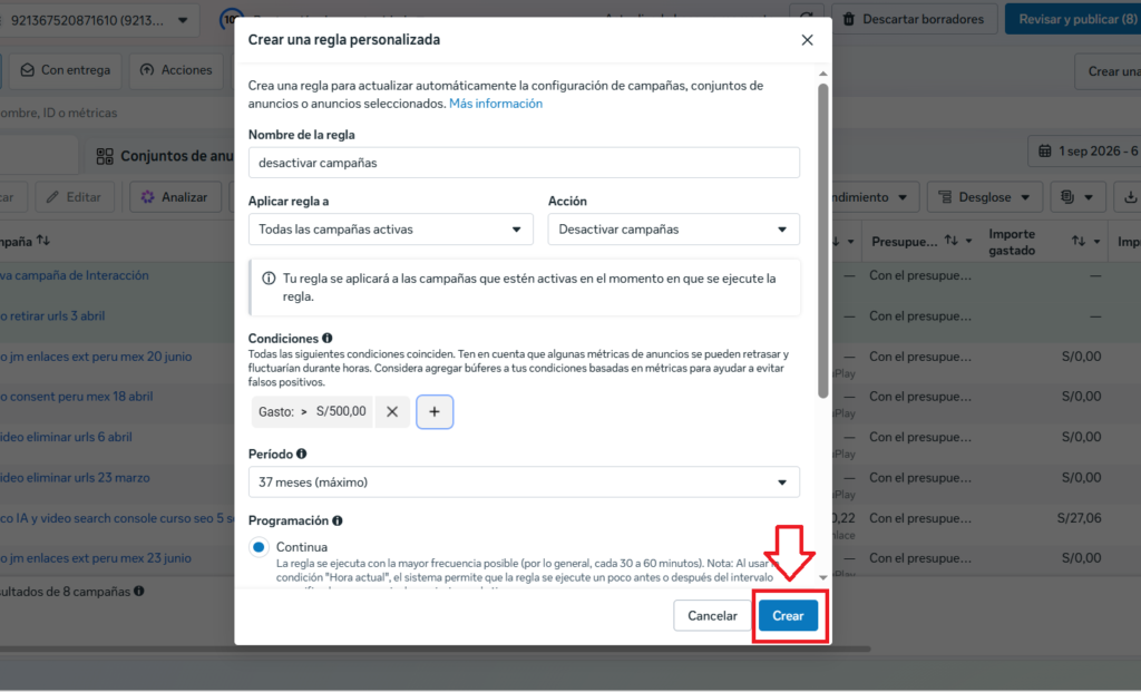 crear regla automatica